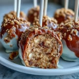 Colorful cake pops dipped in two school colors, finished with gold sprinkles for a festive graduation treat.