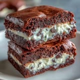 Decadent brownie cookies filled with sweet cream cheese, offering a rich and indulgent dessert experience.  