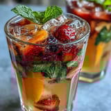 DIY Lemonade Bar with Flavor Syrups: colorful lemonade dispenser surrounded by labeled bottles of strawberry, blueberry, and mint syrups, with lemon slices and mint garnish.