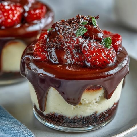 Easy Dubai Chocolate Strawberry Cheesecake Cups: Decadent chocolate cups layered with creamy cheesecake, fresh strawberries, and glossy ganache, perfect for a sweet Middle Eastern-inspired treat.