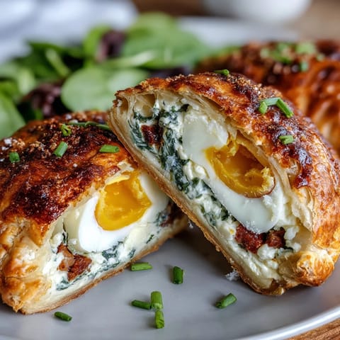 A golden Easter savory pie with hard-boiled eggs and ham, flaky pastry filled with creamy ricotta and spinach.