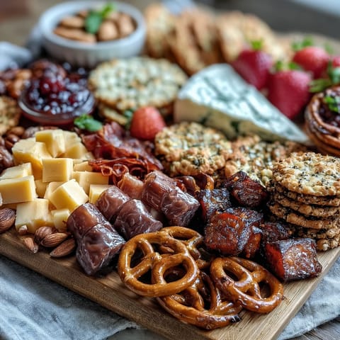 A festive grad party snack board brimming with sweet and savory bites, perfect for celebrating graduates and delighting guests of all ages.