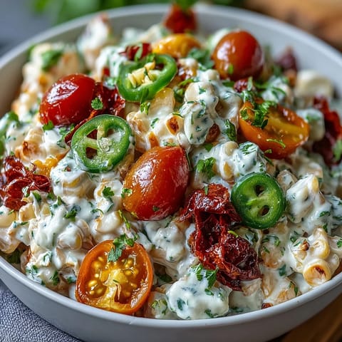 Creamy Corn Salad with Jalapeño, a vibrant summer side dish with sweet corn and crisp vegetables in a tangy dressing.