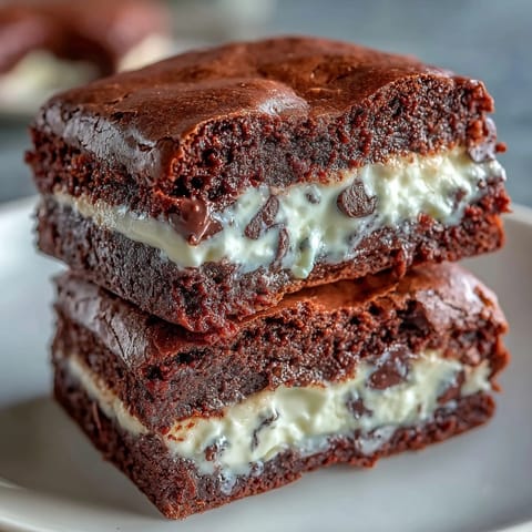 Decadent brownie cookies filled with sweet cream cheese, offering a rich and indulgent dessert experience.  