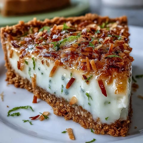 Tangy, creamy Coconut Lime Tart with golden graham cracker crust, ready for serving.