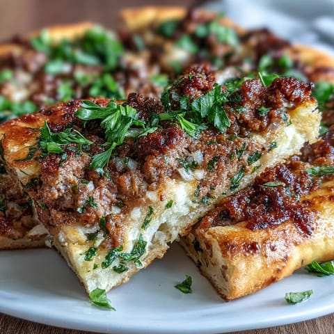 Crispy Turkish Lahmacun Pizza with savory lamb topping and bright red sumac.
