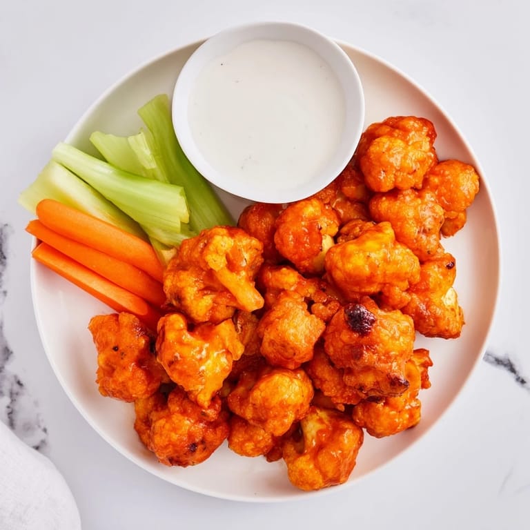 Tender cauliflower florets coated in golden batter and tossed in zesty Buffalo Cauliflower Wings sauce.