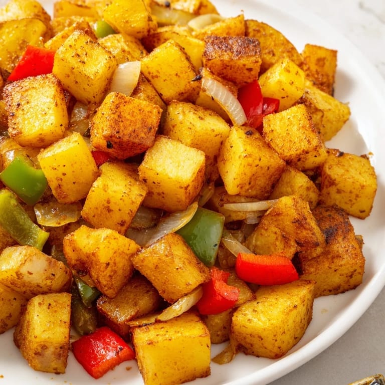 A hearty plate of Home Fries topped with melting butter and a sprinkle of fresh parsley.