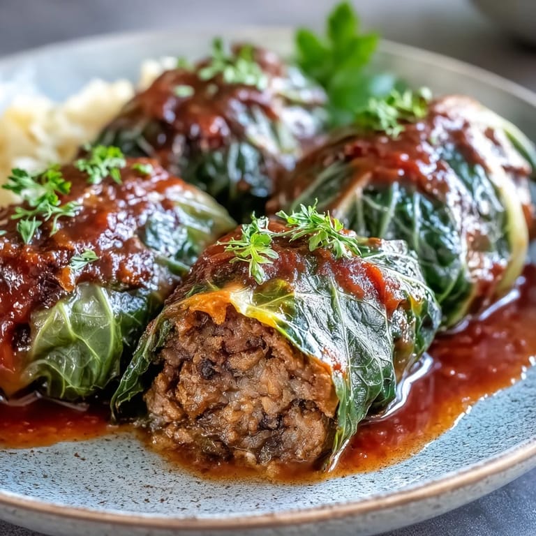Delicious stuffed cabbage rolls plated with crusty bread, ready to be enjoyed as a comforting family dinner.