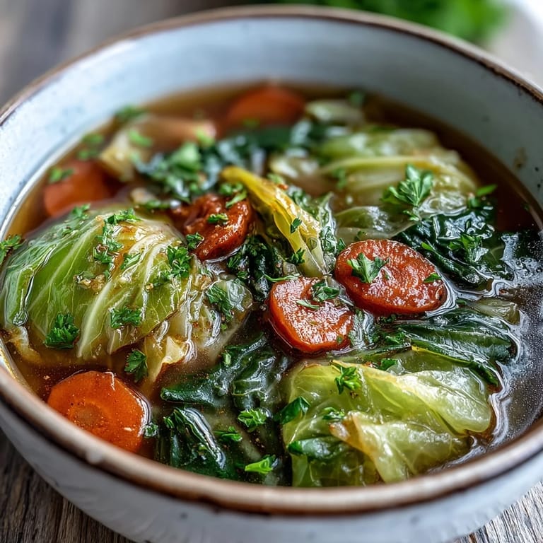 Healthy Classic Cabbage Soup garnished with fresh parsley, perfect for a cozy lunch.