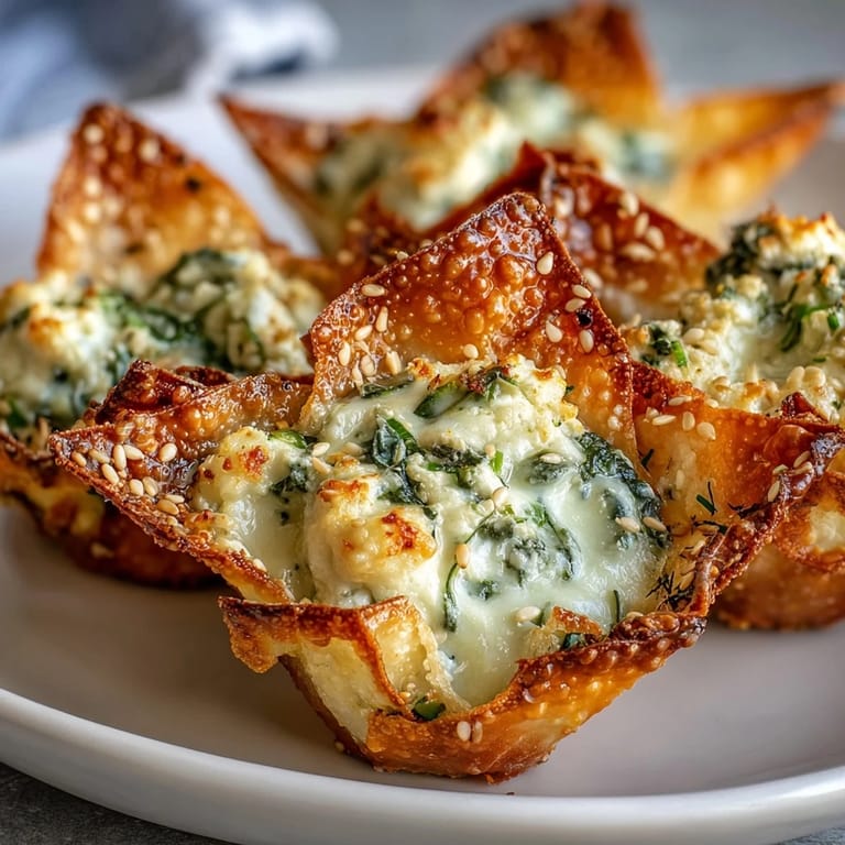 Appetizer platter of Mediterranean Spinach and Feta Cheese Crisps topped with sesame seeds and a hint of paprika.