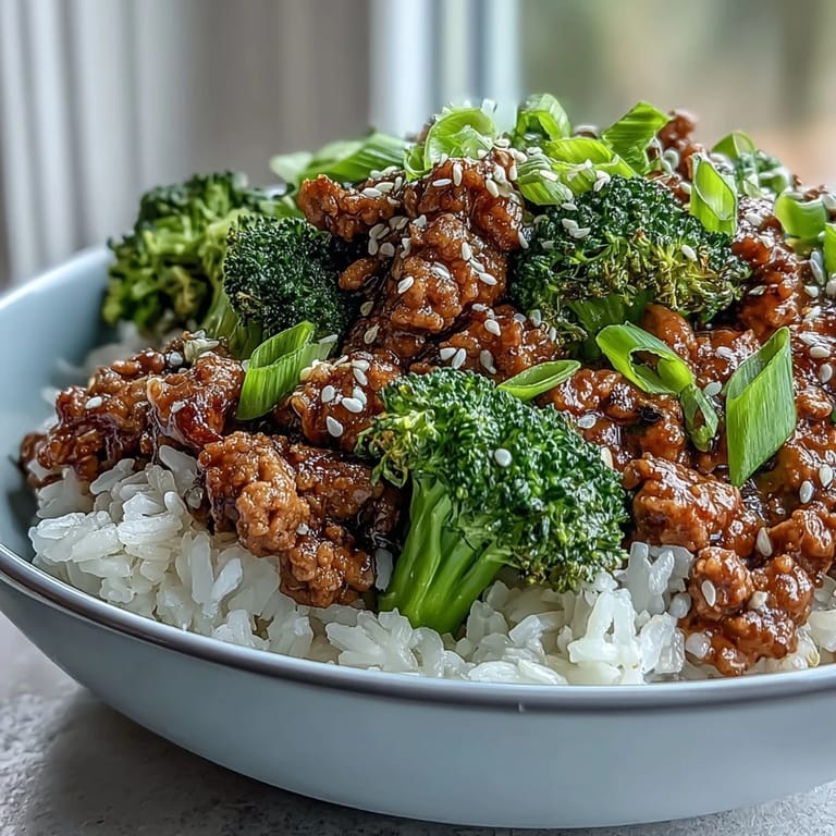 Steamed broccoli and nutty brown rice topped with tender turkey and sesame seeds.