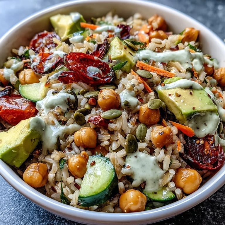 Hearty Simple Grain Bowl with quinoa, grilled chicken, cucumbers, carrots, and a lemony dressing drizzle.