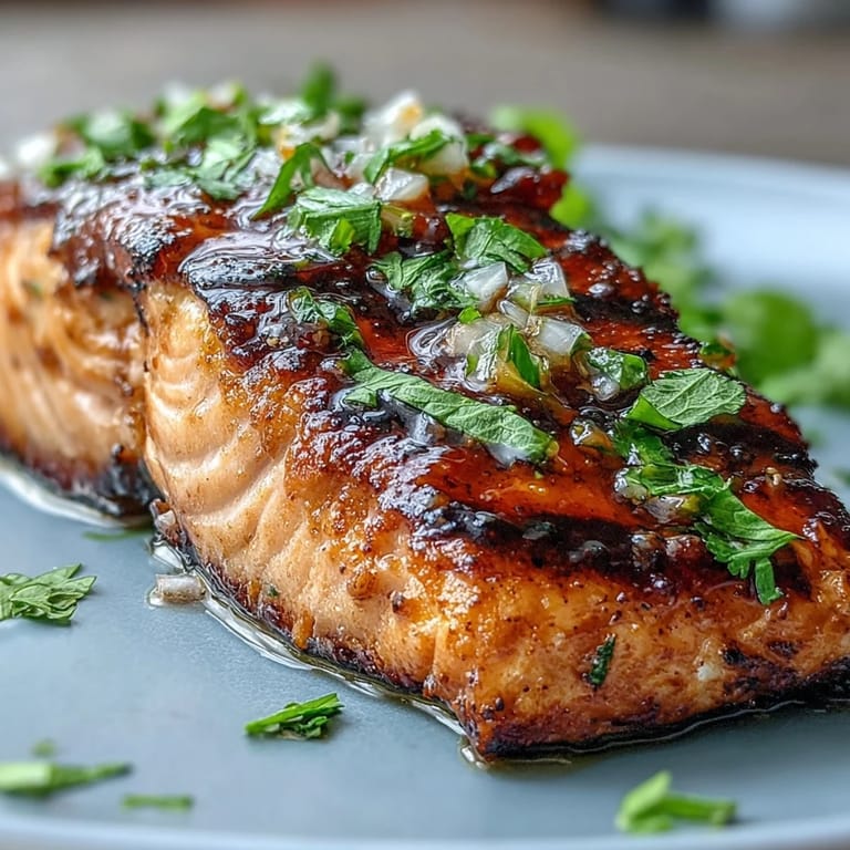 Vibrant grilled salmon topped with sweet and tangy strawberry salsa, perfect for a spring dinner.