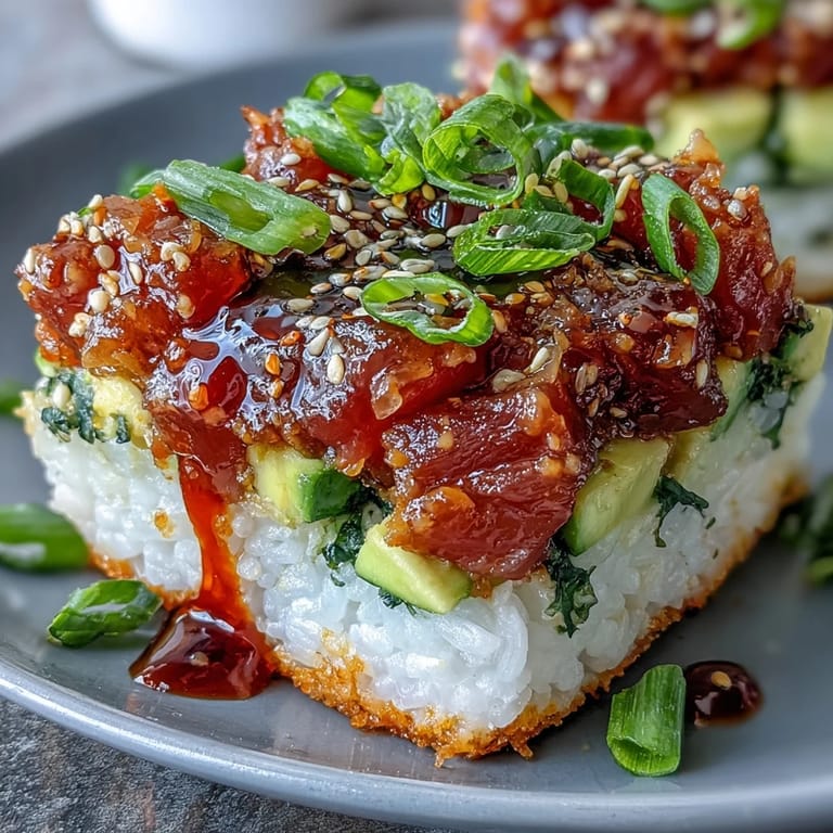 Deconstructed Crispy Rice Salad with Avocado and Spicy Tuna, a delightful fusion starter.
