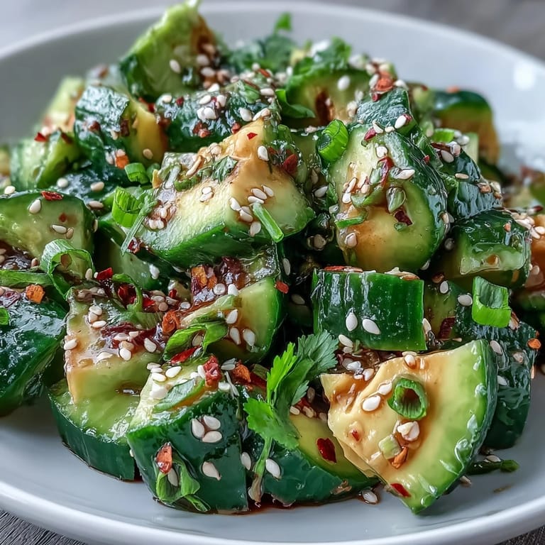 Delicious smashed cucumber avocado salad with fresh herbs, perfect for a summer meal.