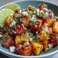Tropical mango, pineapple, and watermelon tossed with zesty lime and chili for a refreshing, colorful fruit cup.  