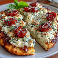 Viral cottage cheese flatbread with vibrant pesto and juicy tomatoes, ready to enjoy.